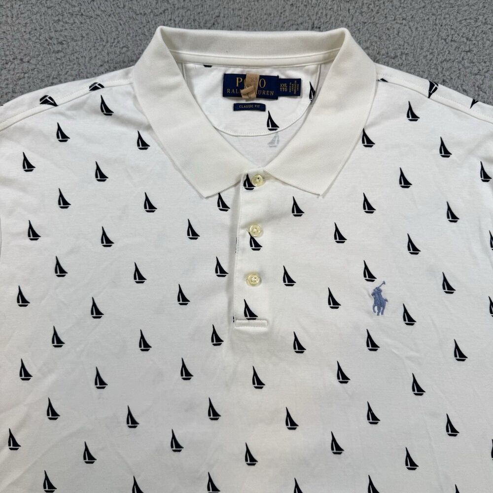 Polo Ralph Lauren Shirt Mens XXL White Polo Short Sleeve Pony Cotton Sailboats